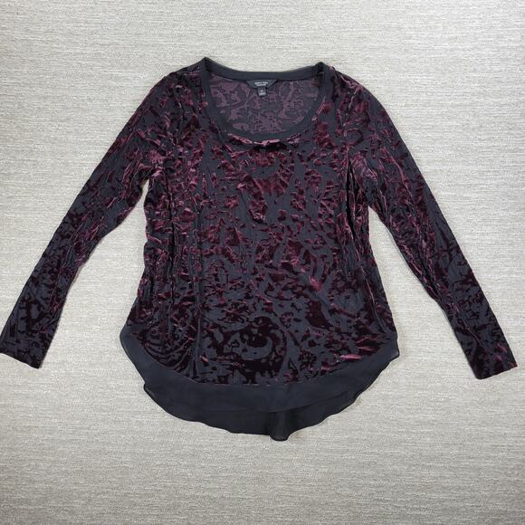 Simply Vera Wang Velvet Burnout Top Womens M Plum Sheer Hem Witchy Fairycore - Picture 3 of 15